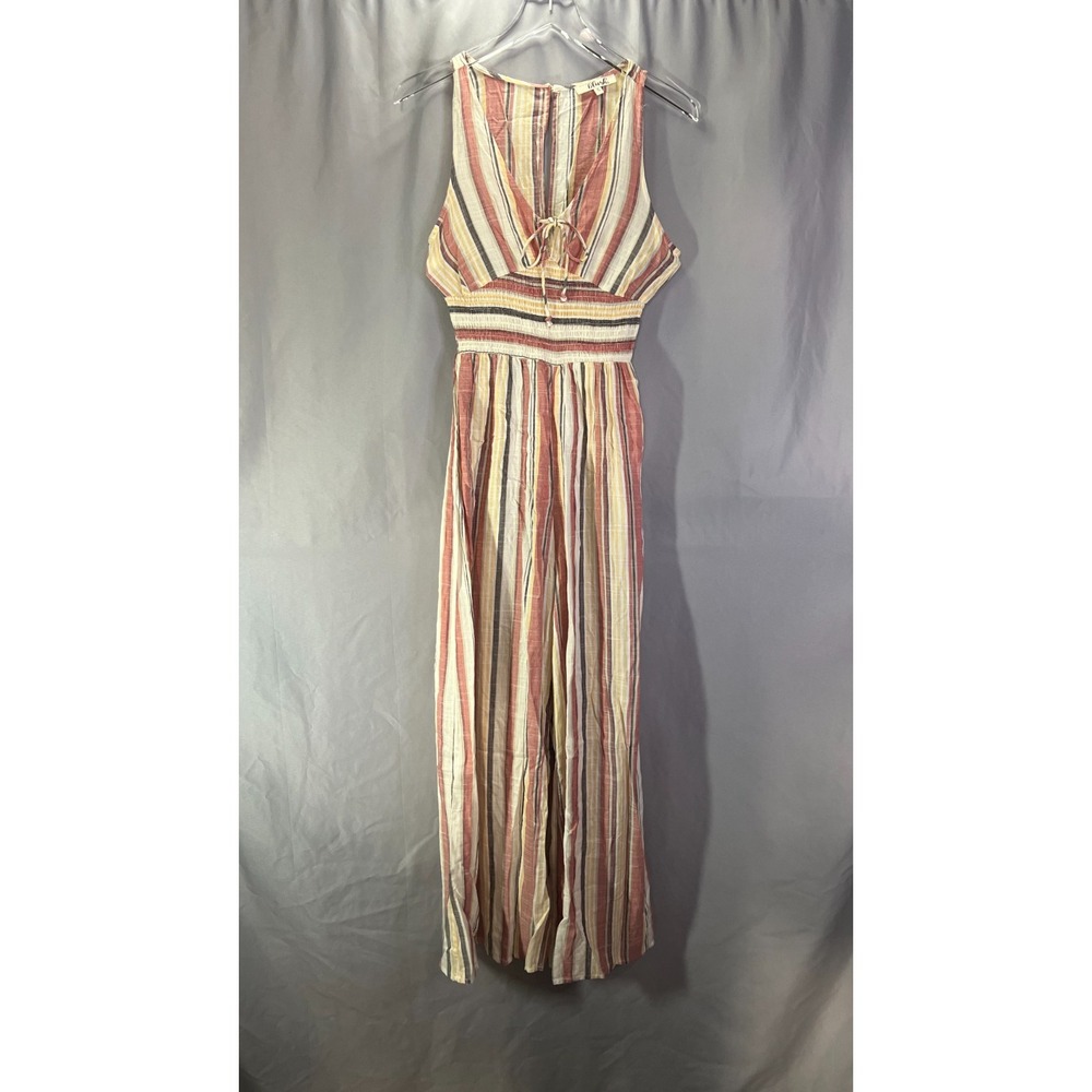Hint Of Blush Sleeveless Jumpsuit Womens Small Multicolor Striped Smocked Waist